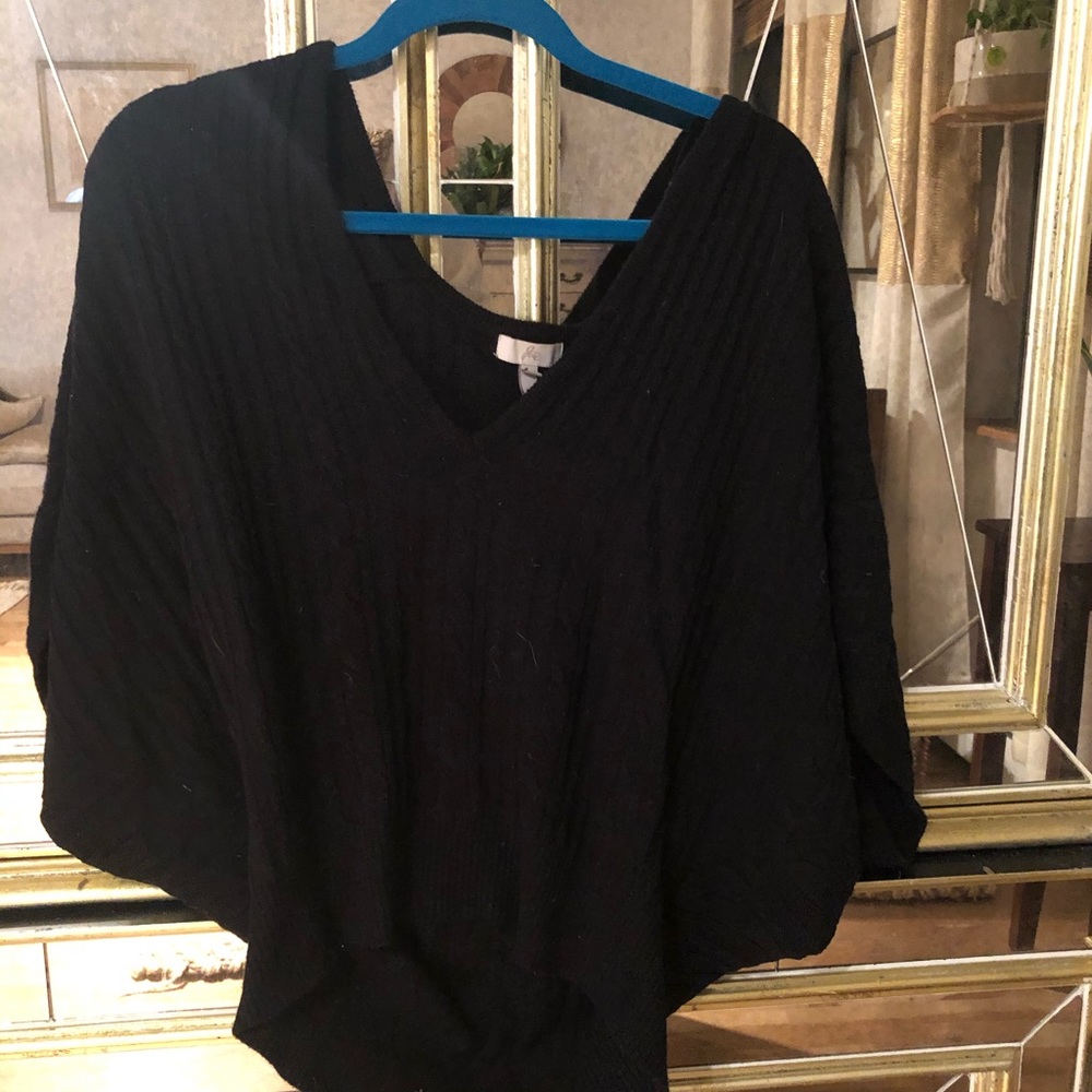 Black Wool Cashmere Poncho Sweater